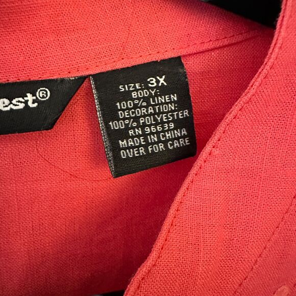 St. Tropez West Woman Salmon Pink 100% Linen Embroidered Blouse Plus Size 3X - Picture 6 of 6